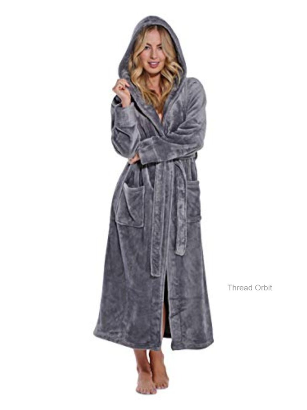Plush Fleece Hooded Bathrobe with Shawl Collar and Pockets